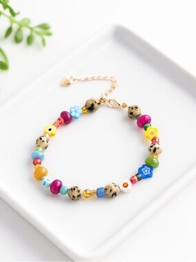 New✨ Colorful Adjustable Beaded Bracelet |  Dalmatian Jasper, Natural Jade Stone